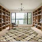 Beige Woven Basketweave Diagonal Grid Rug