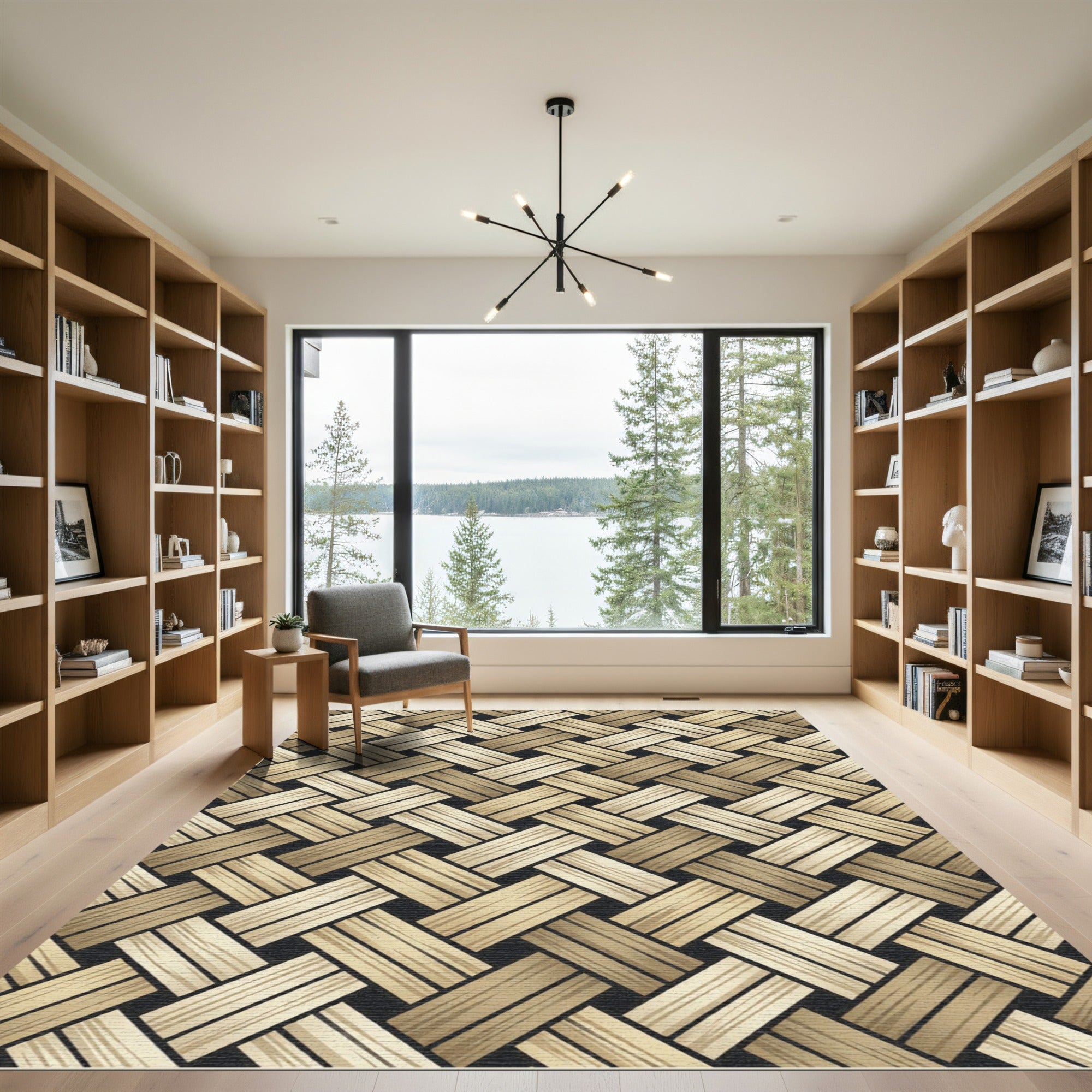 Beige Woven Basketweave Diagonal Grid Rug