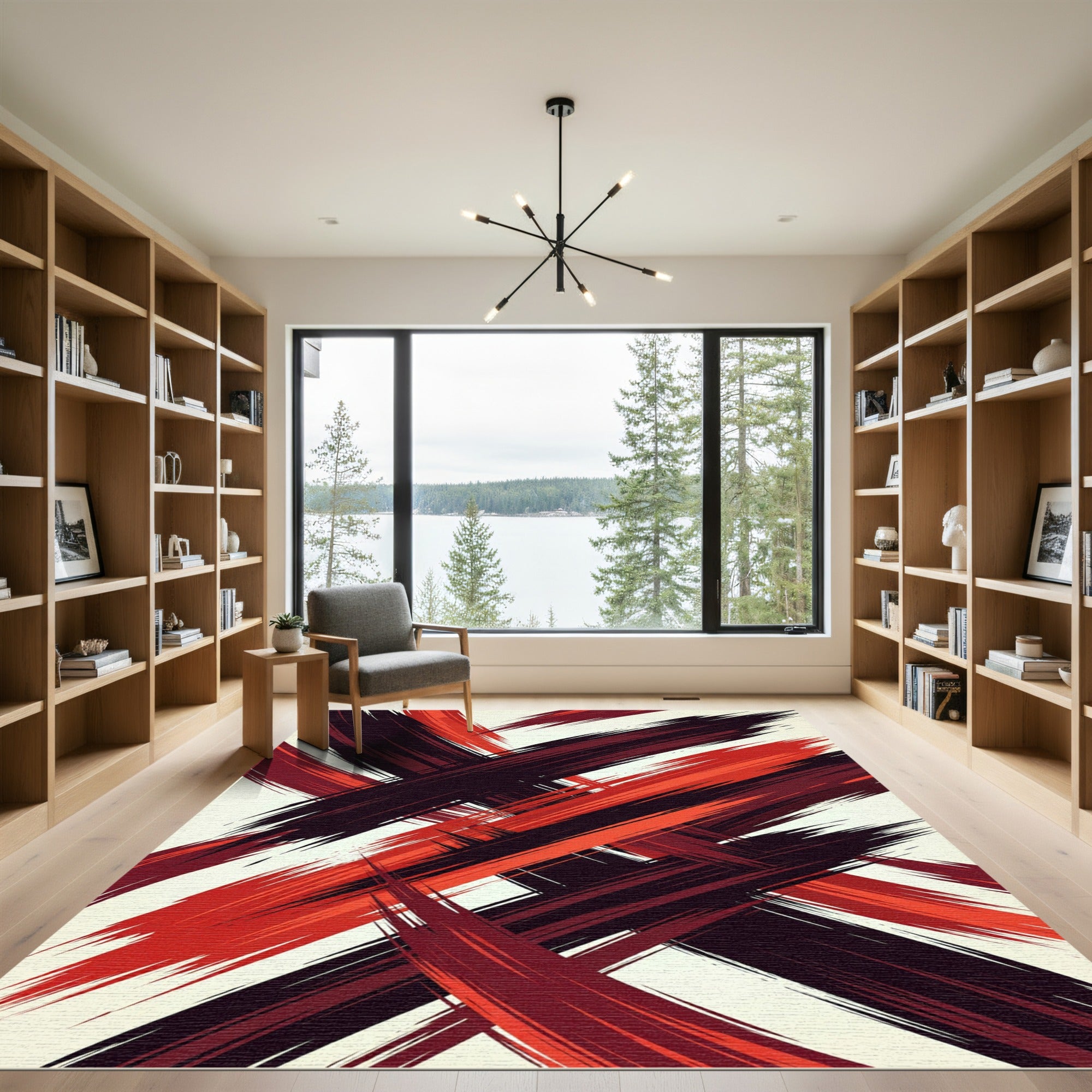 Crimson Scarlet Jagged Strokes Rug