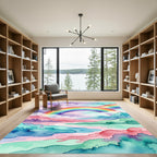 Watercolor Rainbow Landscape Serene Meadow Rug