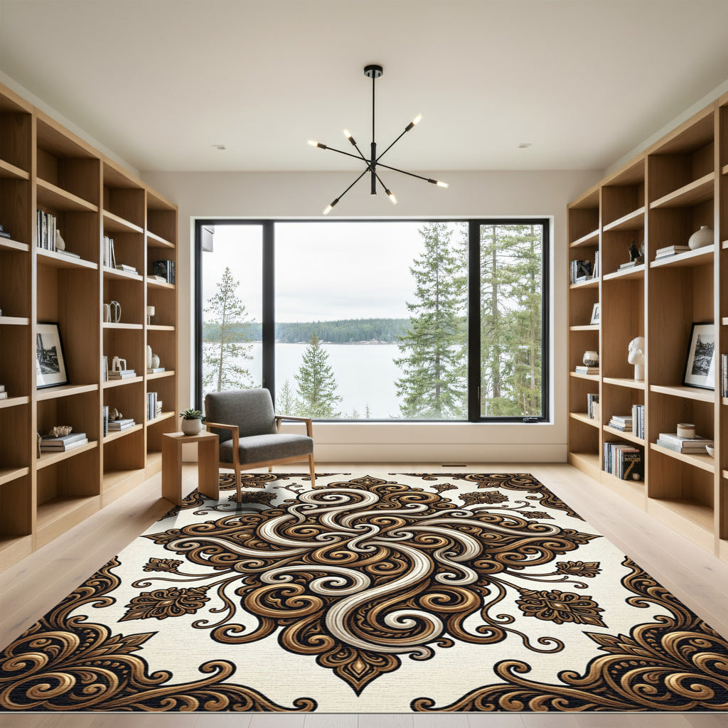 Ornate Gold Swirls and Fleur-de-lis Rug