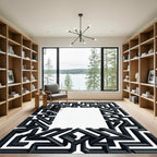 Dark Gray Abstract Geometric Maze Rug