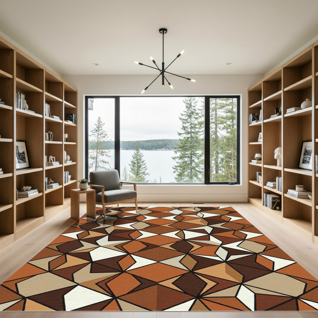 Geometric Terra Cotta Diamond Collage Rug