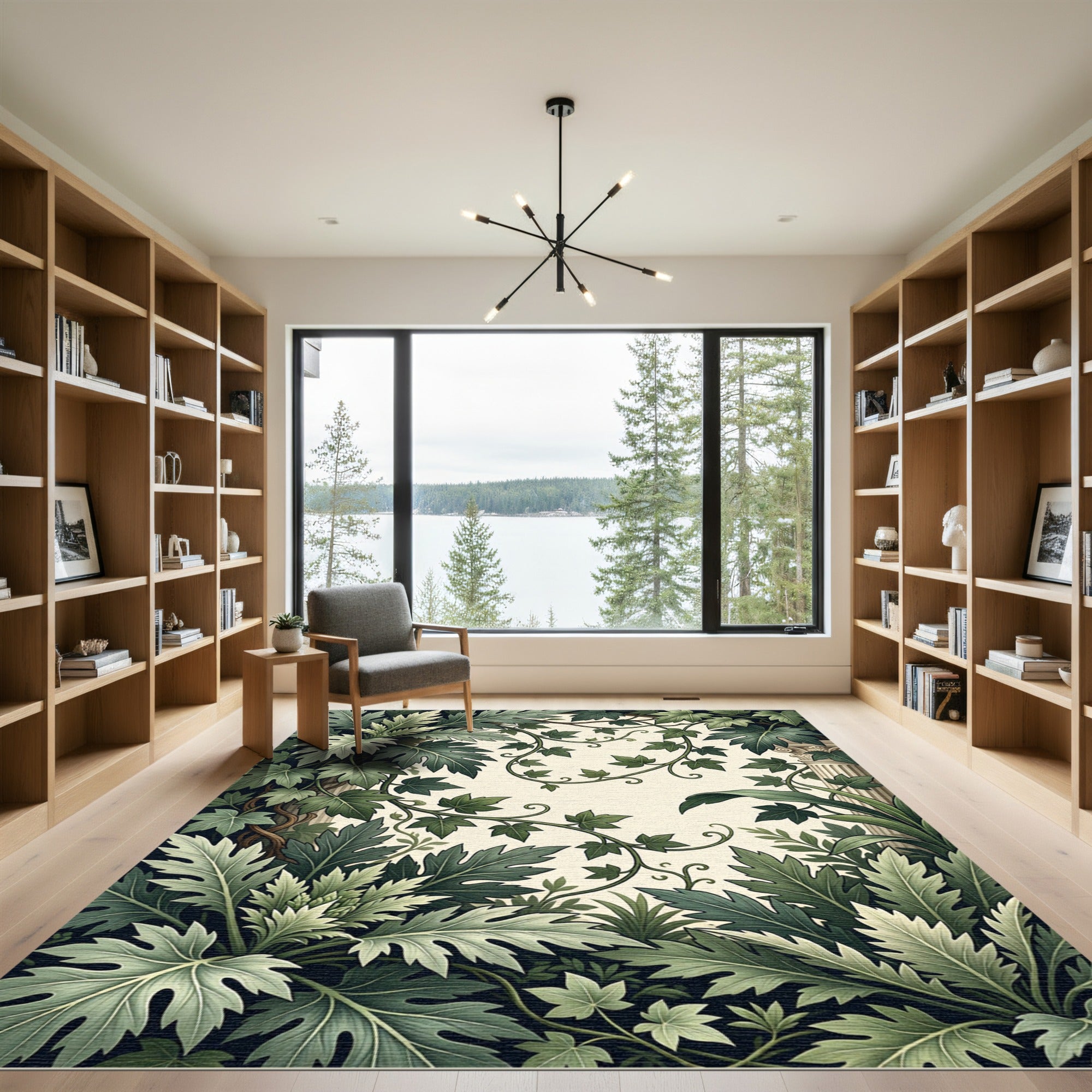 Lush Green Botanical Foliage Column Rug