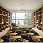 Gold Black Geometric Block Render Rug