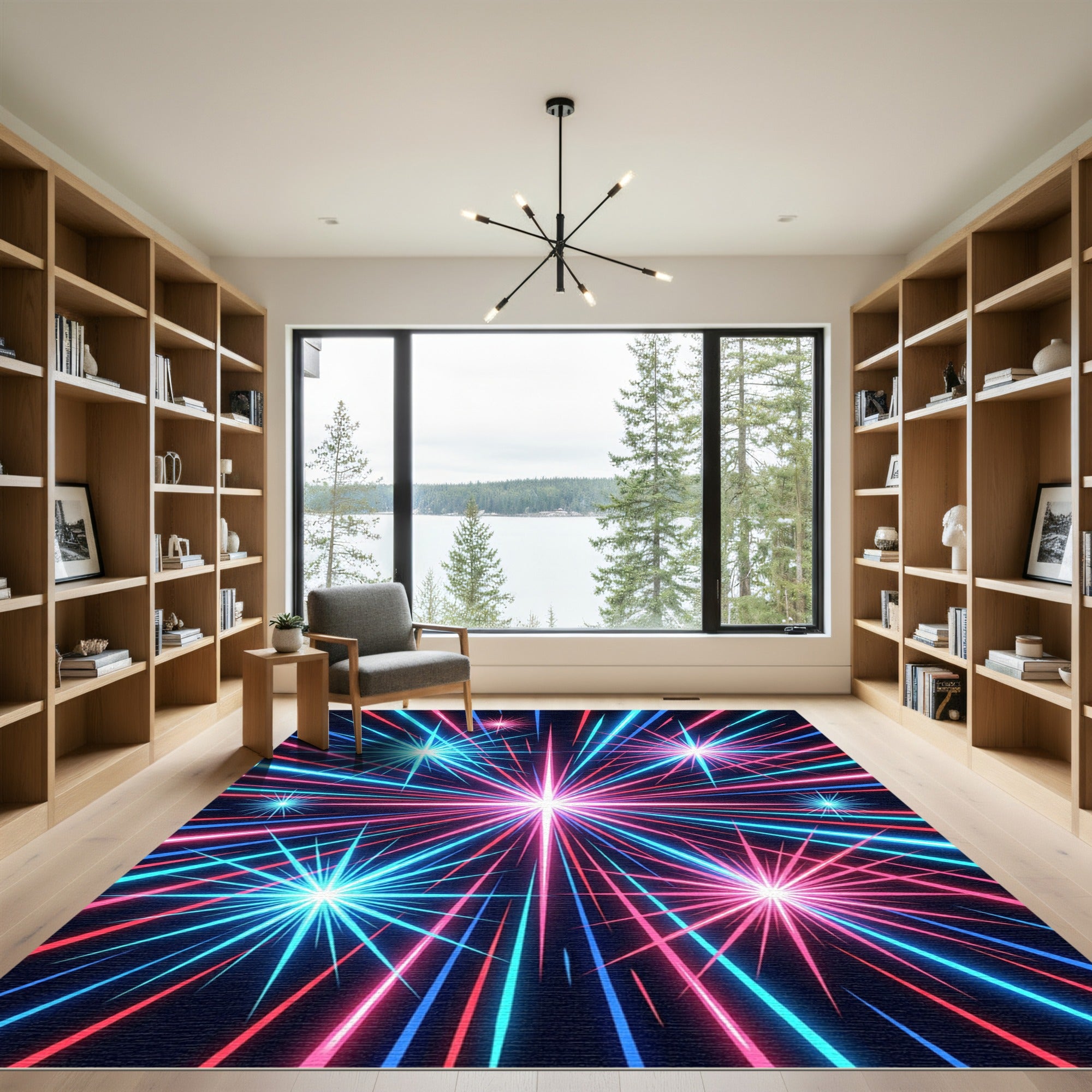 Neon Radiant Star Burst Abstract Rug