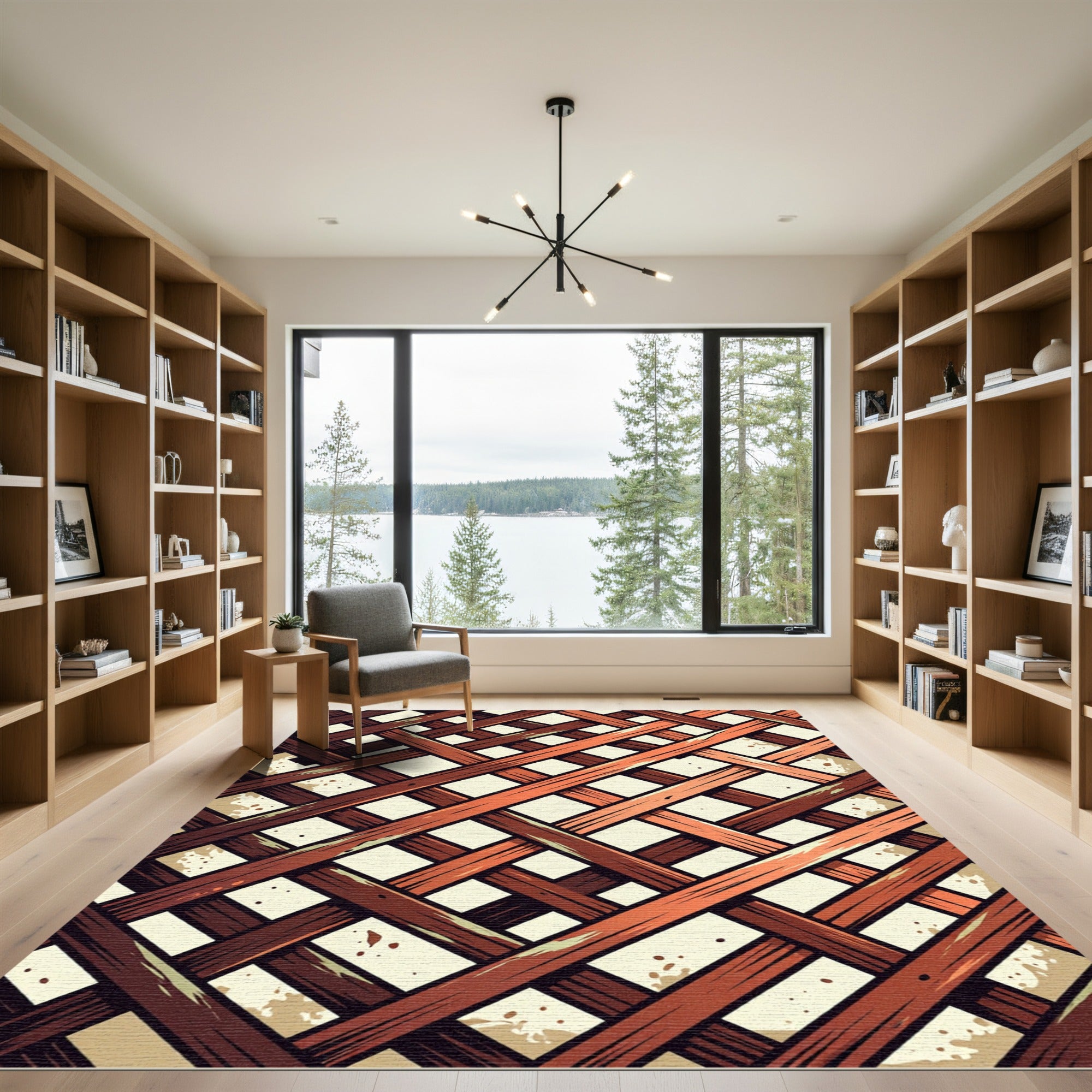 Rustic Earthy Lattice Grid Rug