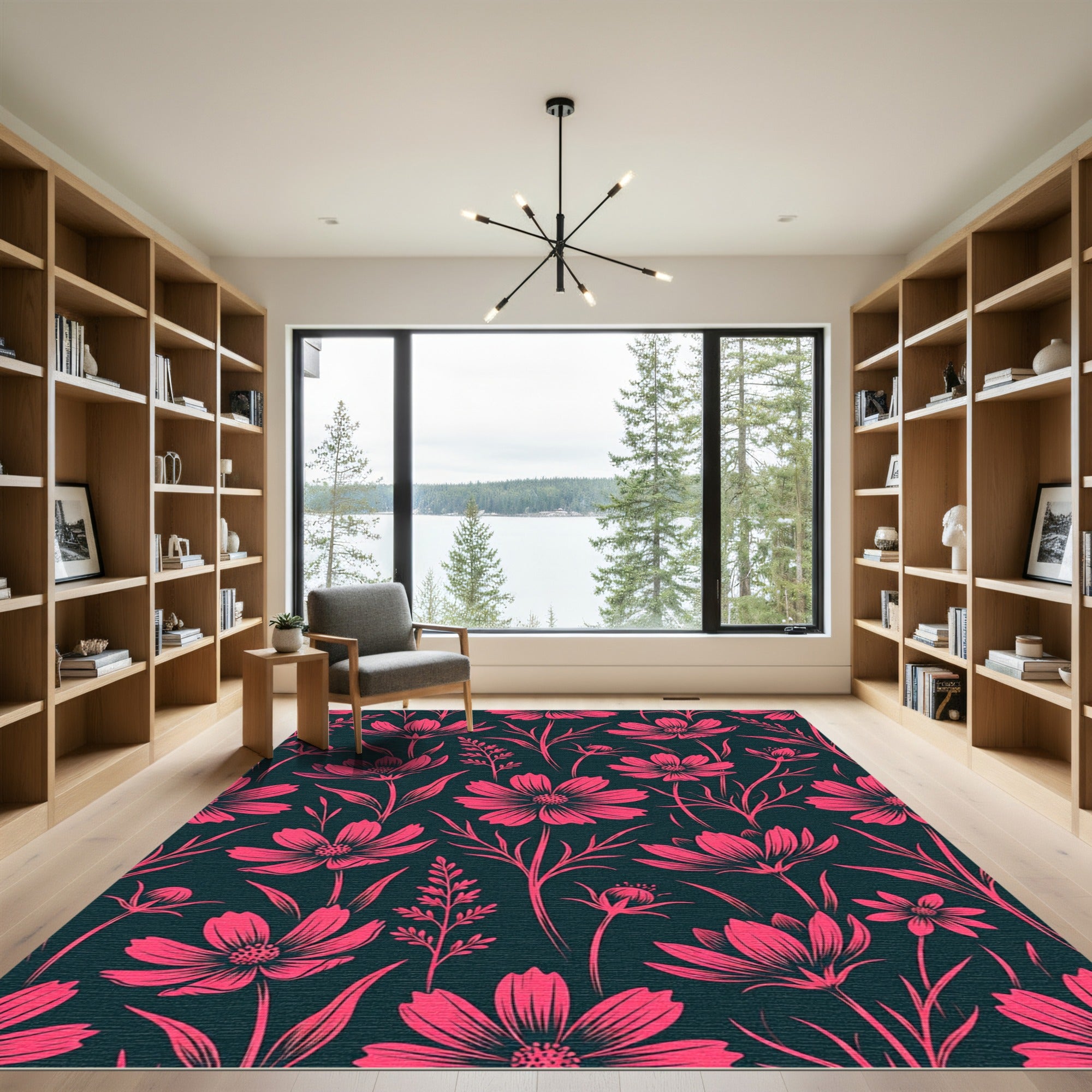Vibrant Pink Floral Meadow Rug