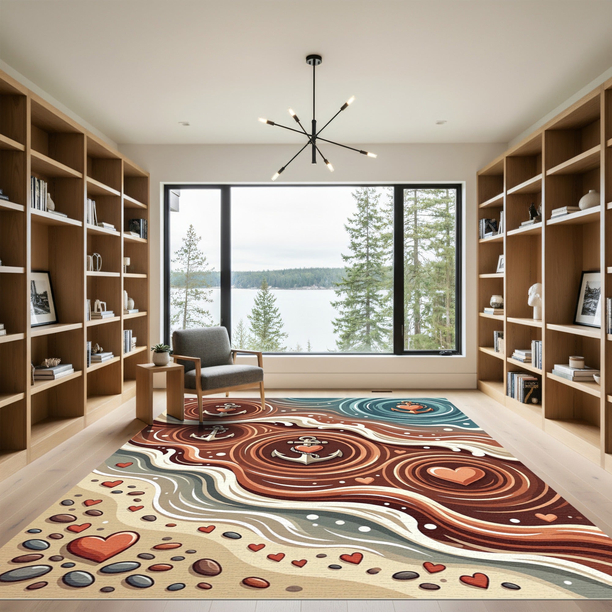 Coral Anchor Heart Beach Waves Rug