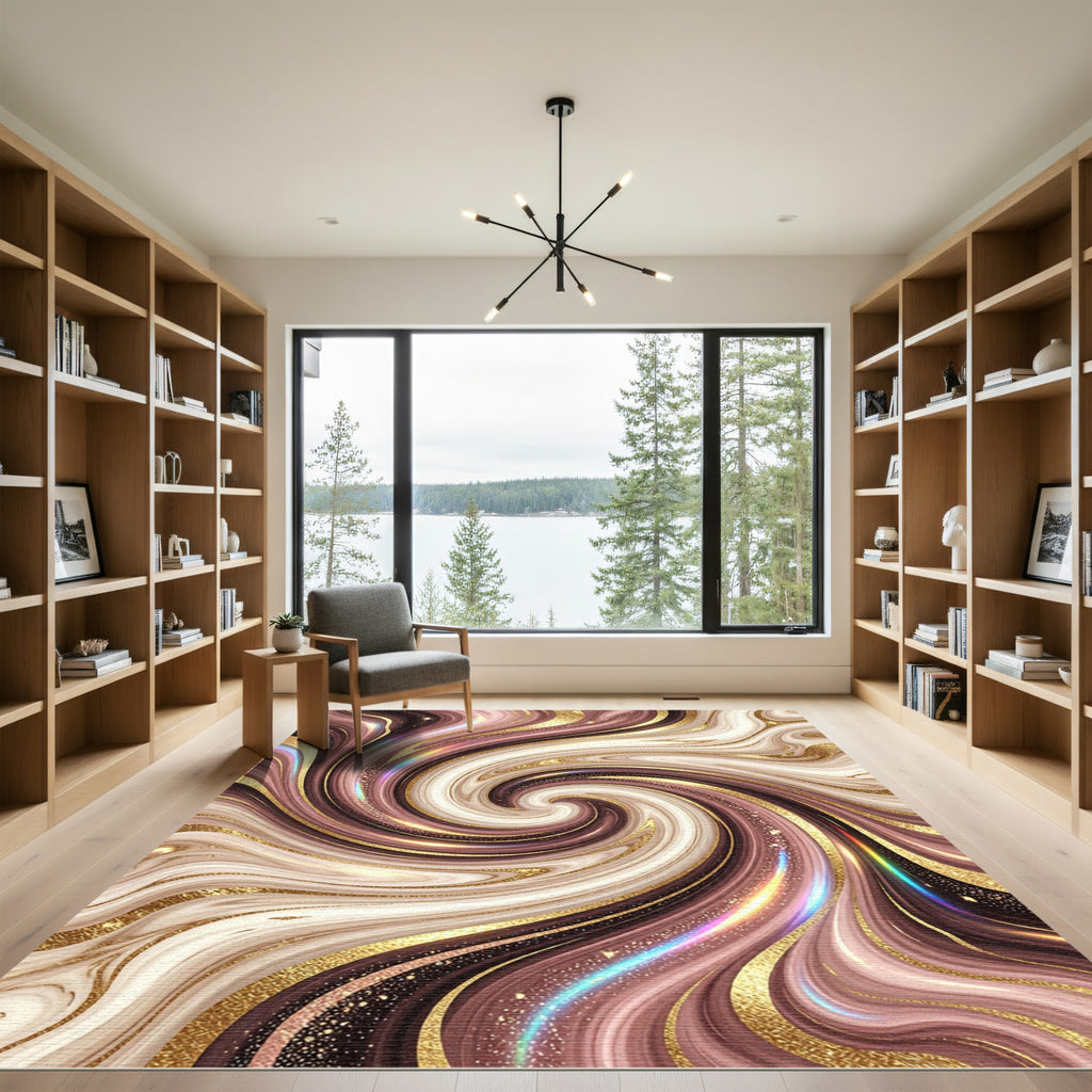 Rose Gold Swirl Agate Glitter Rug