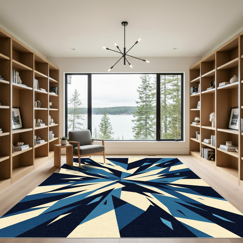 Sharp Blue Cream Geometric Burst Rug