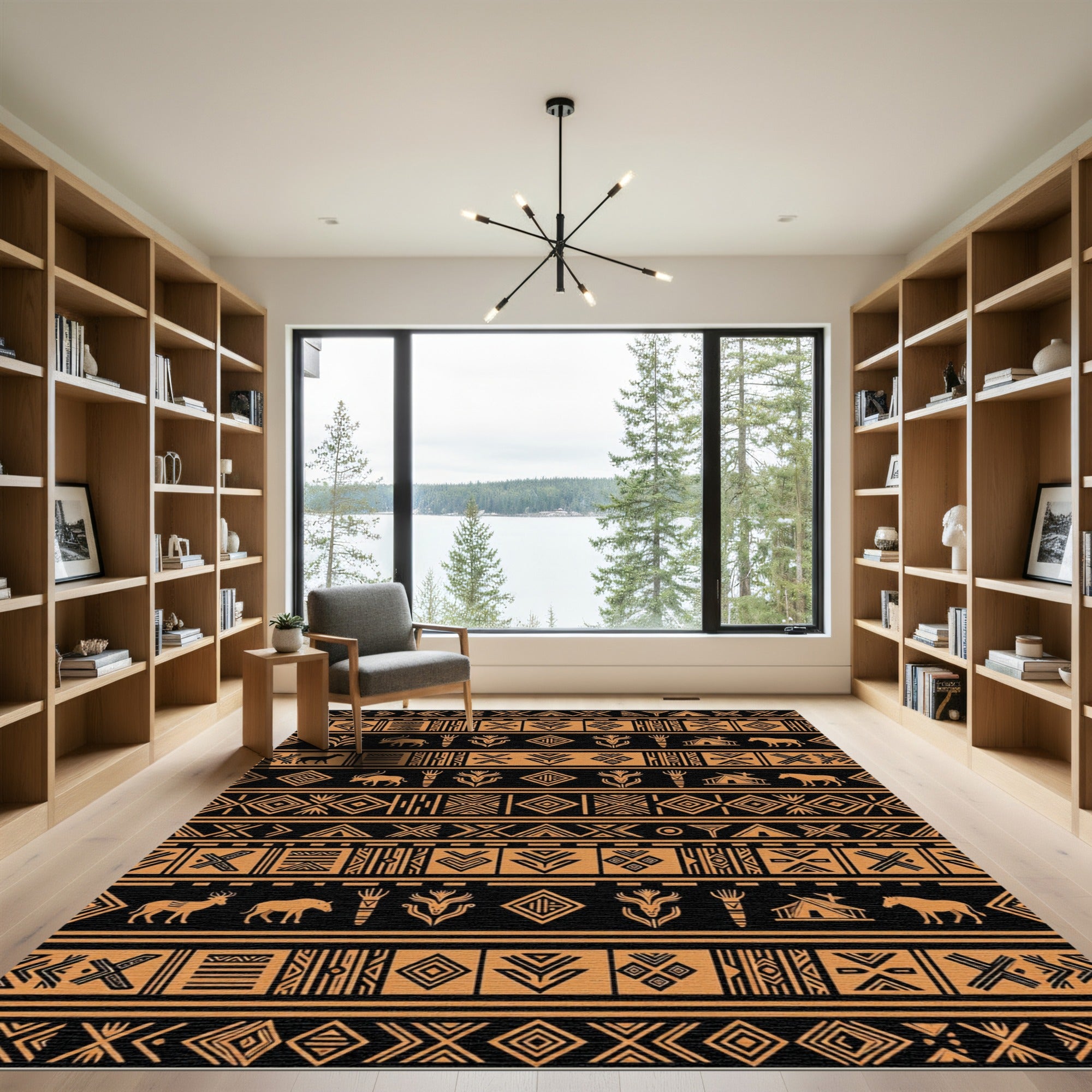 Earthy Black Terracotta Tribal Ornament Rug