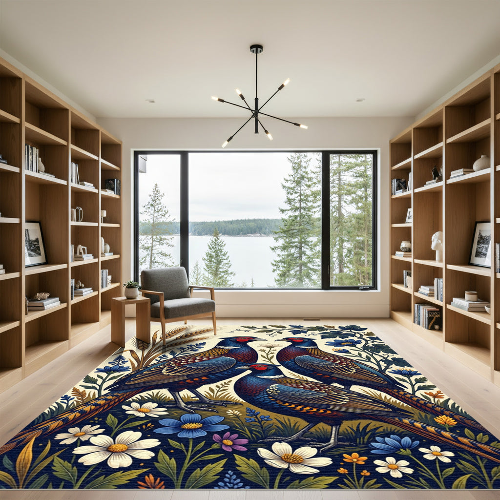 Vibrant Pheasant and Wildflower Meadow Rug