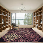 Elegant Damask Mauve Floral Scrollwork Rug