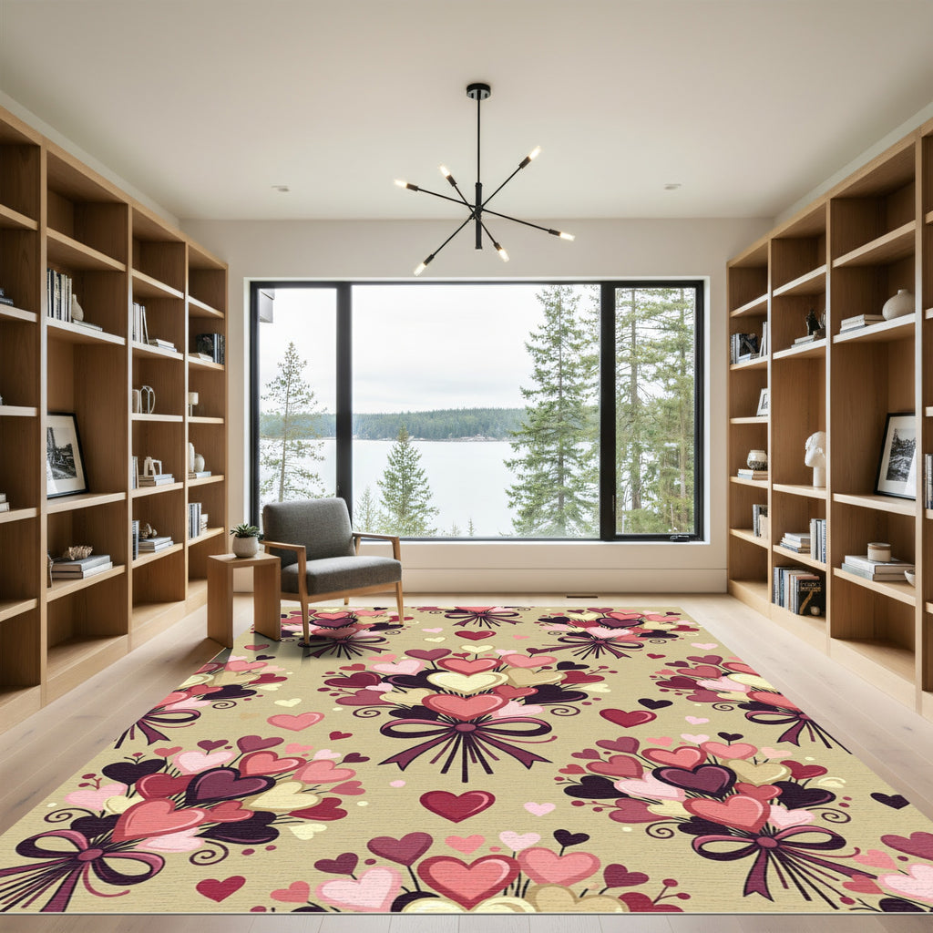 Romantic Pink Hearts Bouquet Arrangement Rug