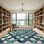Teal Interwoven Geometric Lattice Texture Rug