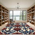 Ornate Scarlet Anchor Heart Filigree Rug