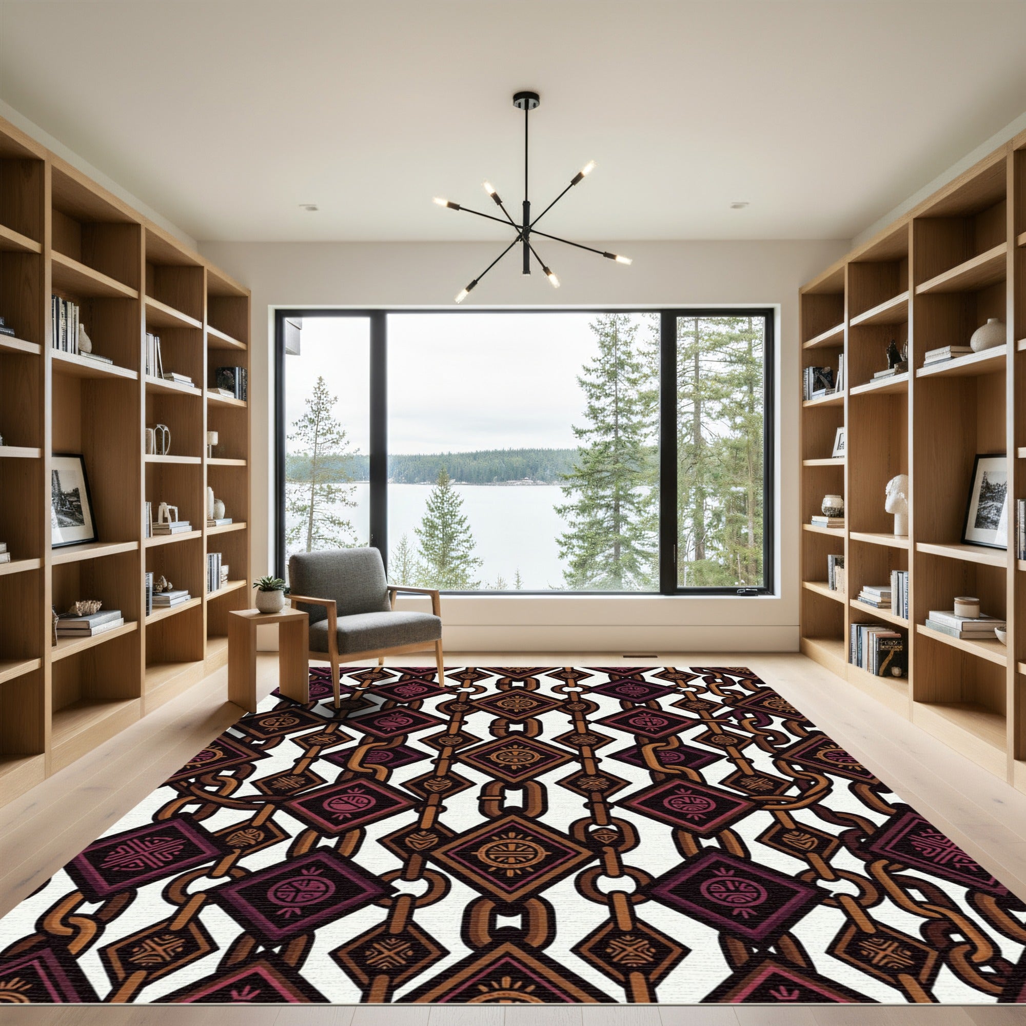 Geometric Chain Link Diamond Brown Rug