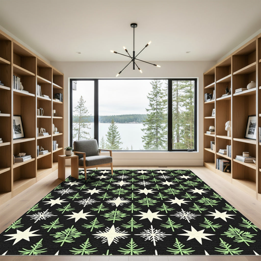 Festive Green Star Tree Collage Rug