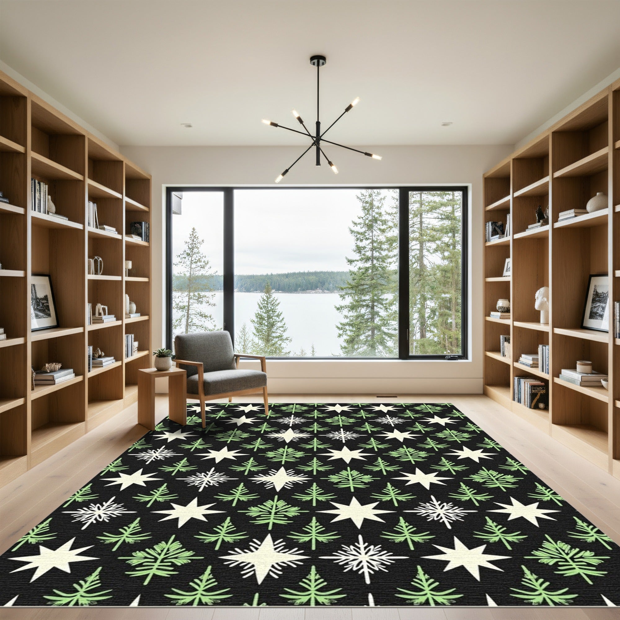 Festive Green Star Tree Collage Rug