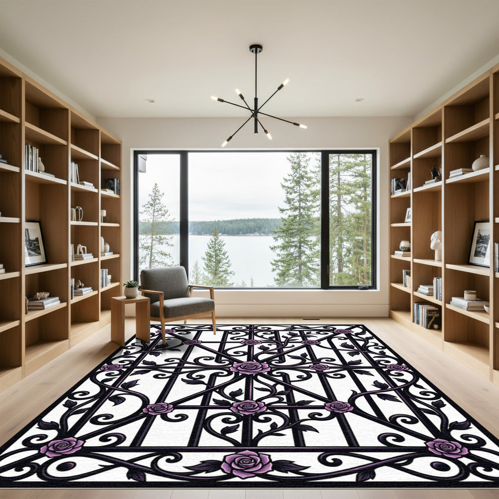 Purple Gothic Iron Rose Trellis Rug