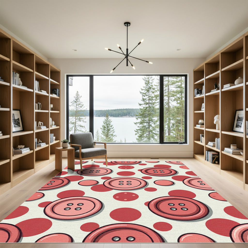 Pink Buttons Red Polka Dot Repeat Rug