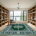 Elegant Green White Floral Medallion Rug