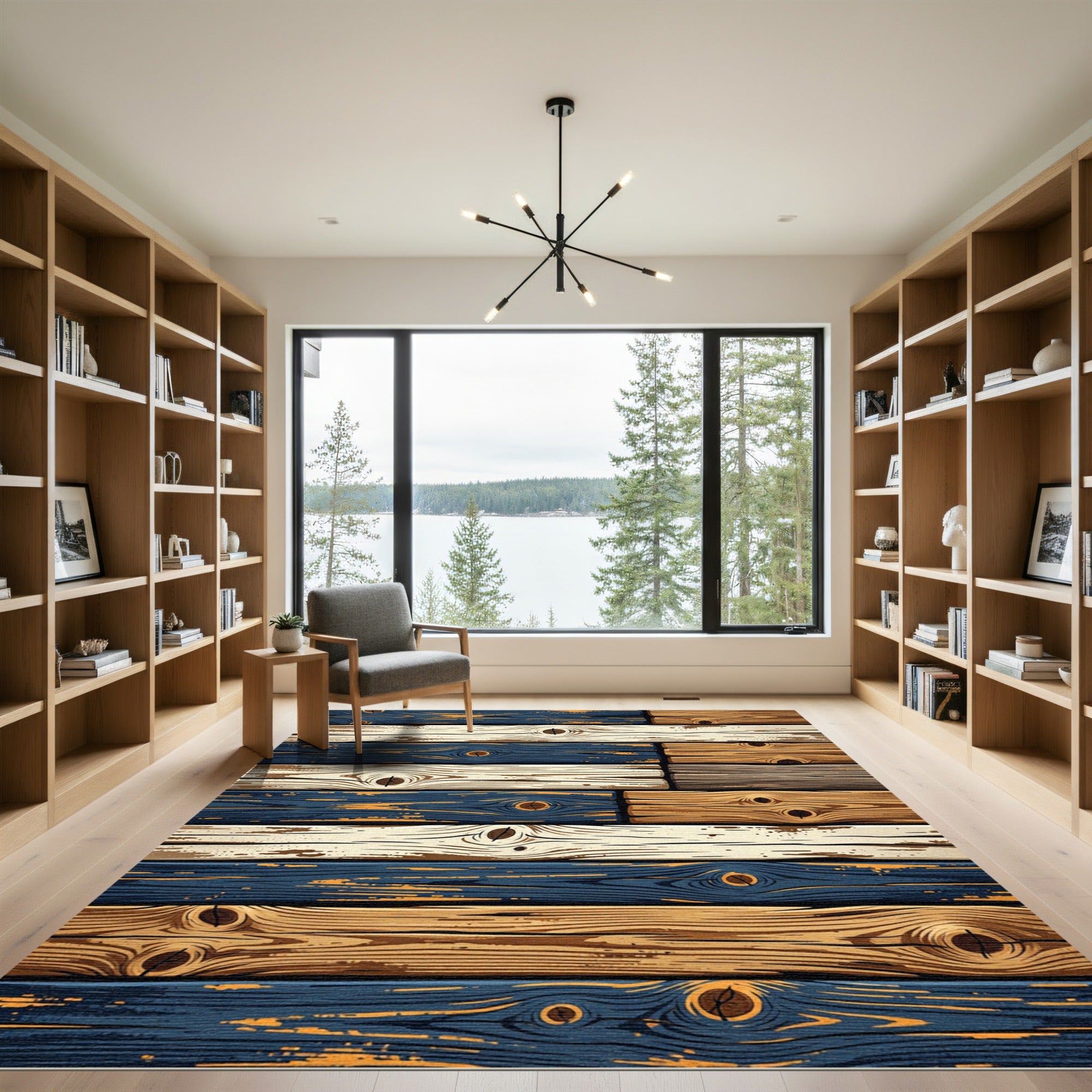 Rustic Reclaimed Wood Plank Stripe Rug