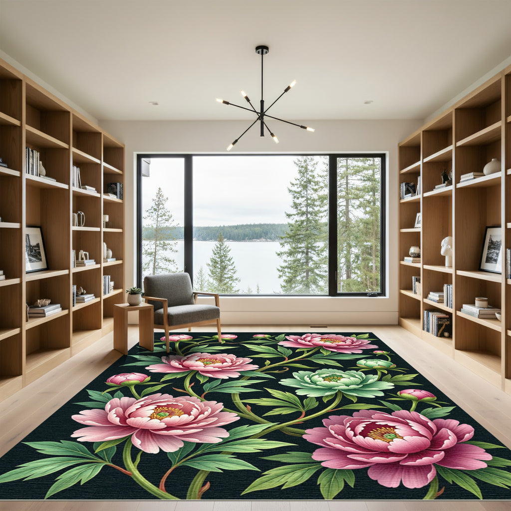 Elegant Blush Peony Floral Garden Rug