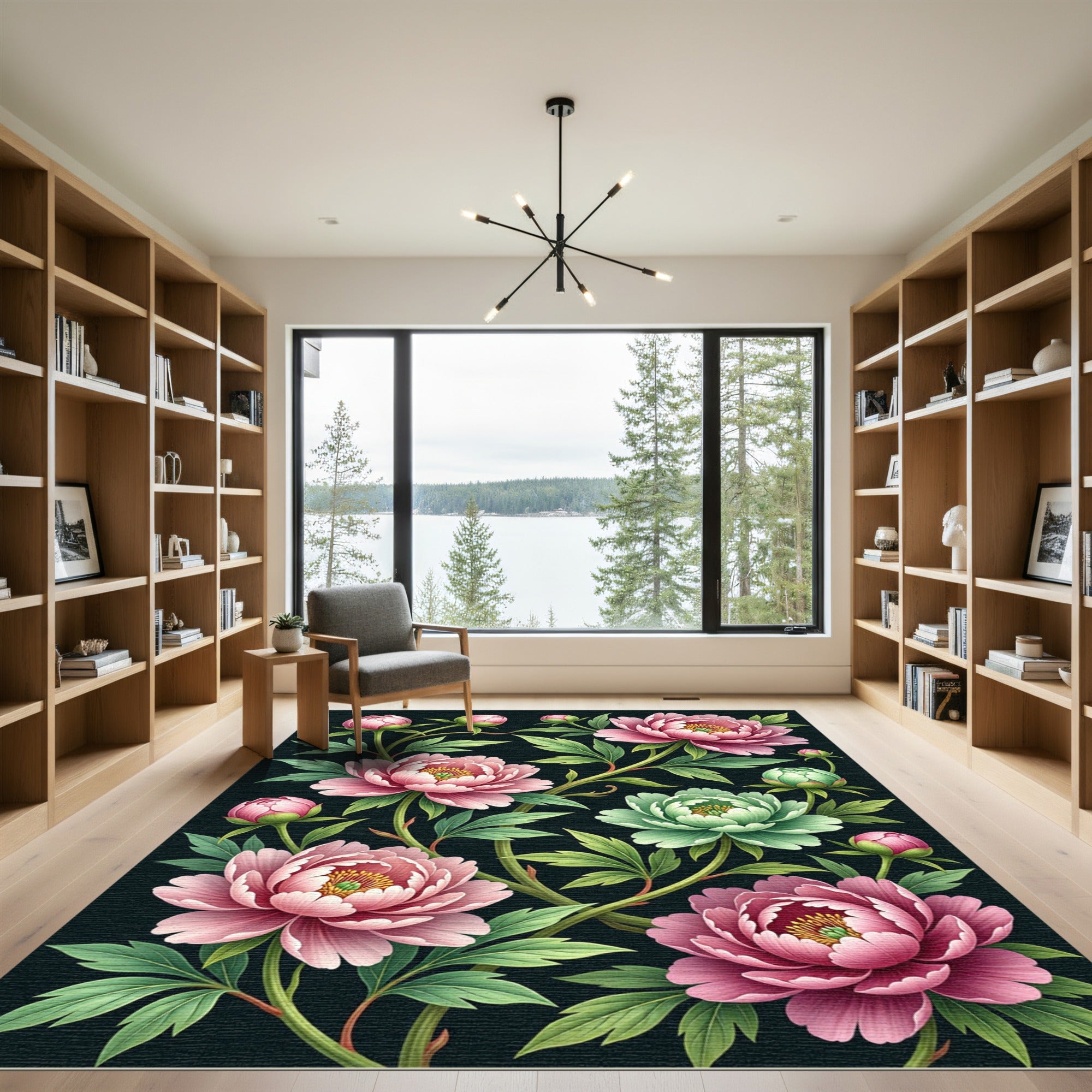 Elegant Blush Peony Floral Garden Rug