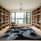 Monochromatic Smoke Zen Garden Raked Waves Rug