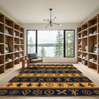 Earthy Amber Ancestral Symbol Striped Tapestry Rug