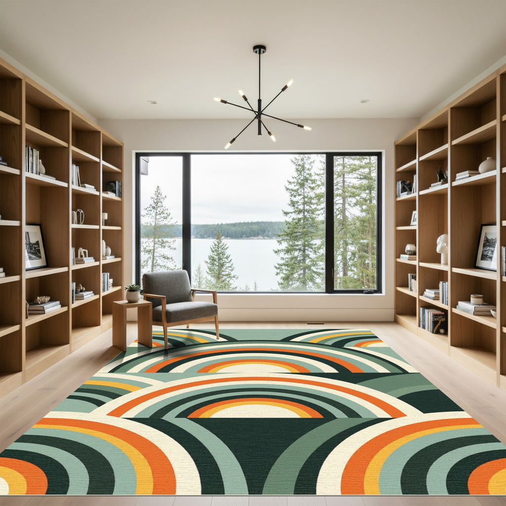 Mid-Century Retro Arched Teal Orange Rug