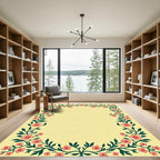 Coral Floral Vine Border Rug