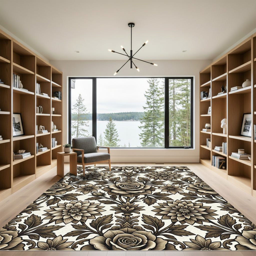 Vintage Sepia Floral Scroll Rug