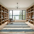 Muted Blue Neutral Stripe Splatter Rug