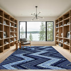 Deep Blue Geometric Staircase Zigzag Rug