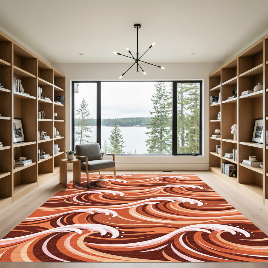 Terracotta Warm Abstract Wave Rug