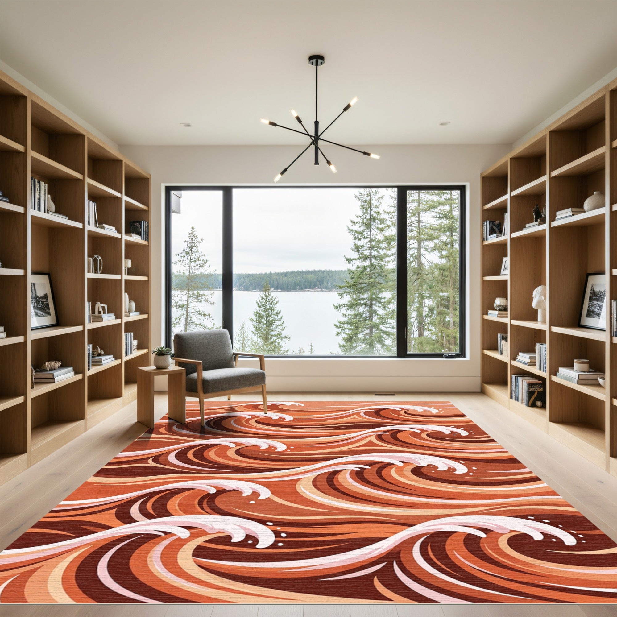 Terracotta Warm Abstract Wave Rug