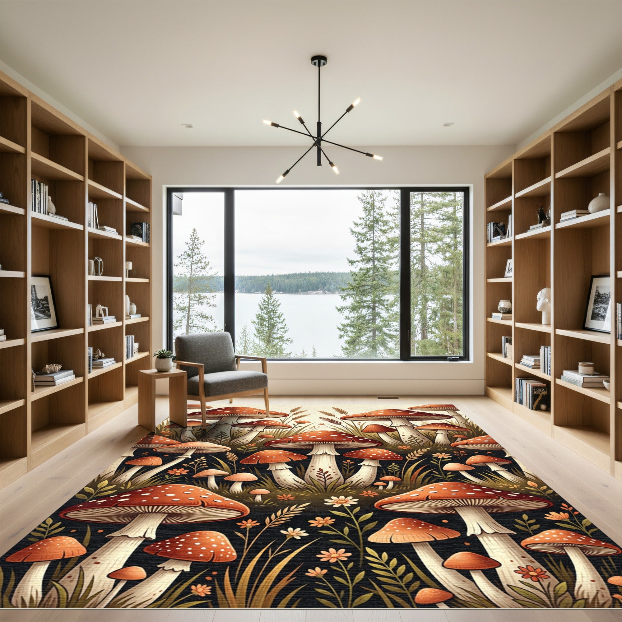 Whimsical Red Mushroom Forest Meadow Rug