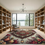 Luxurious Crimson Lotus Ornamental Medallion Rug