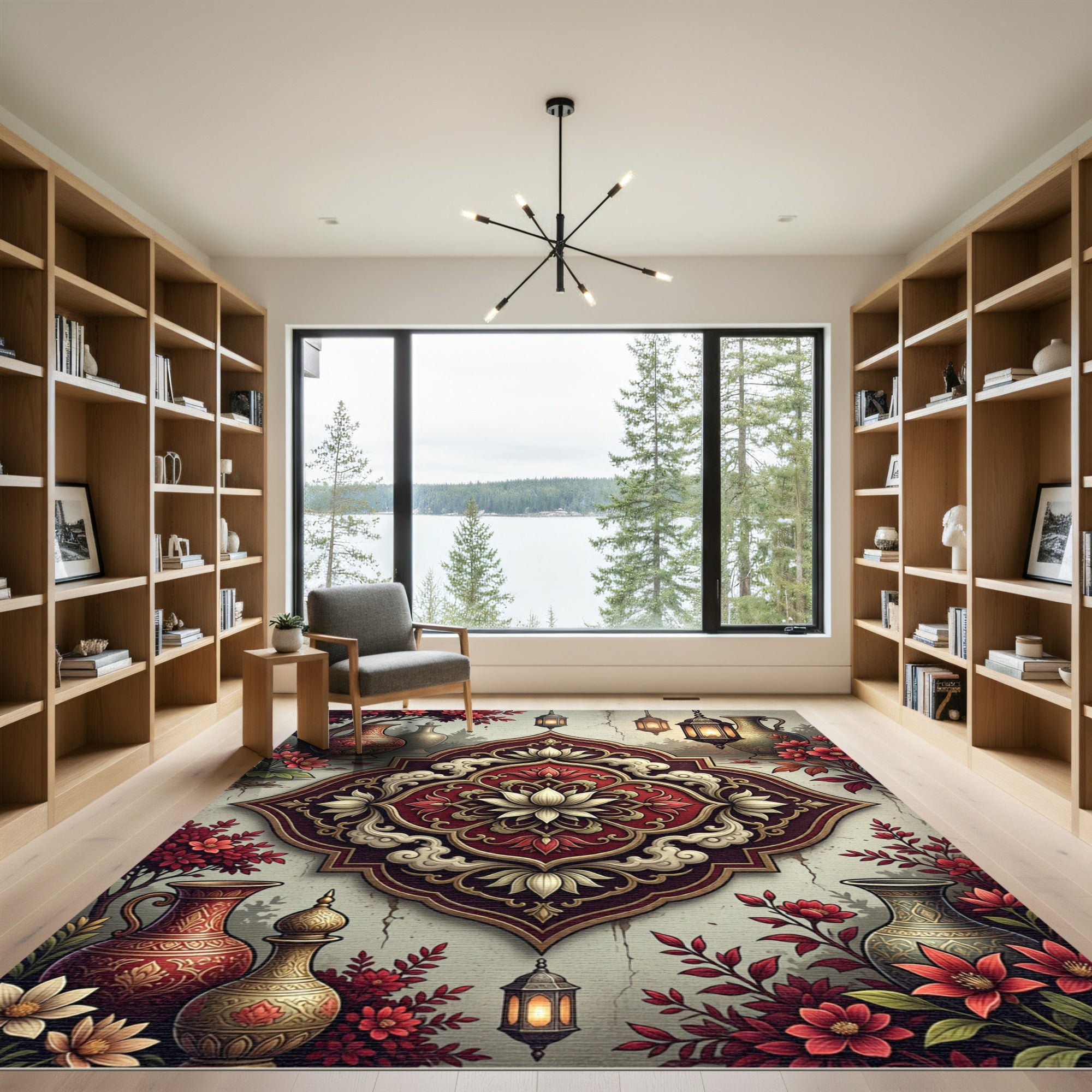 Luxurious Crimson Lotus Ornamental Medallion Rug
