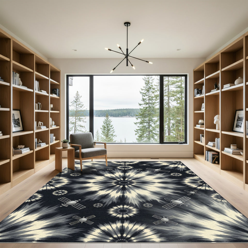 Black Tie Dye Satellite Burst Rug