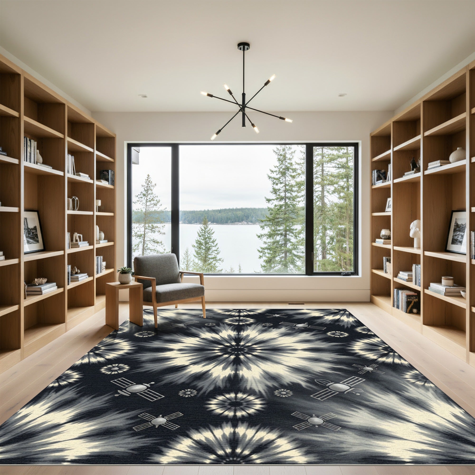 Black Tie Dye Satellite Burst Rug