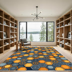 Amber and Slate Geometric Hexagon Mosaic Rug