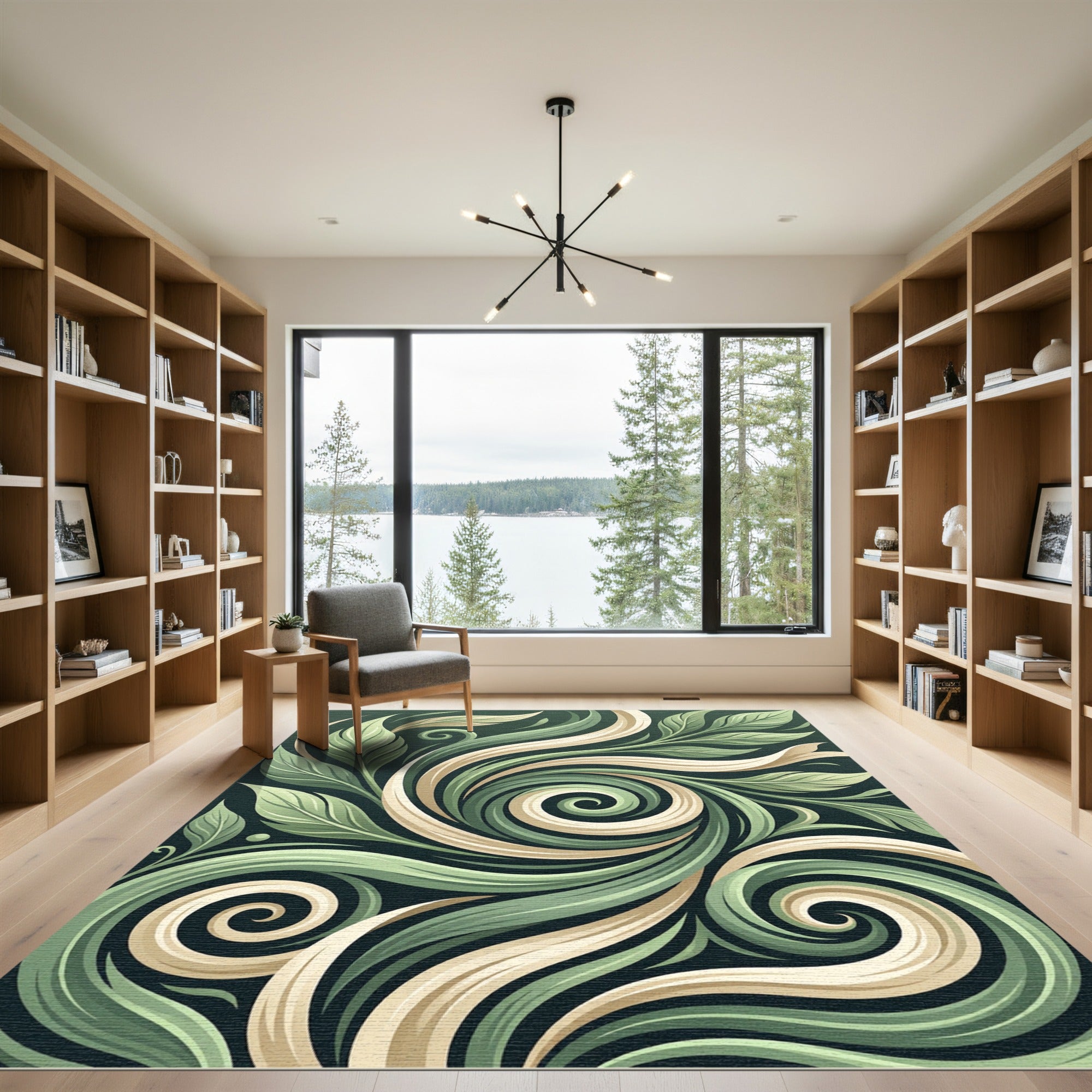 Sage Green Swirling Floral Botanical Rug