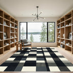Minimalist Monochrome Checkered Grid Block Rug