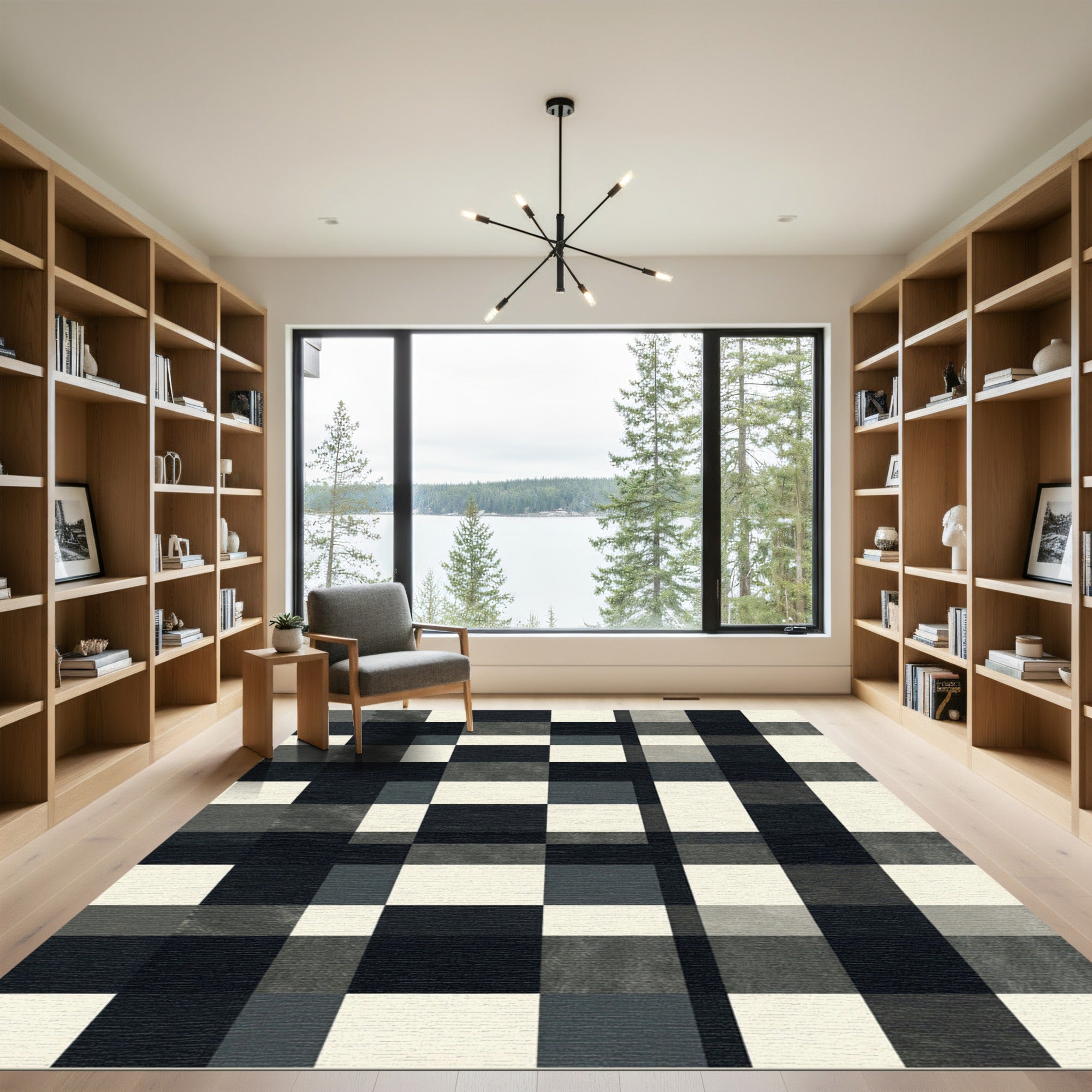 Minimalist Monochrome Checkered Grid Block Rug