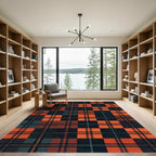 Rustic Burnt Orange Black Plaid Check Rug