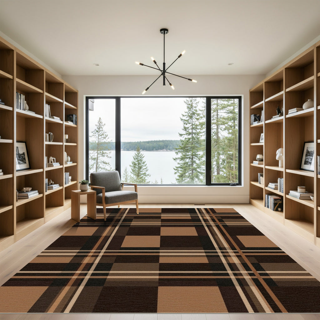 Classic Chocolate and Tan Plaid Rug